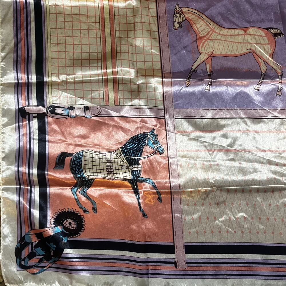 Suzhichou Equestrian Horse Print Scarf 36x36 Square Satin Western